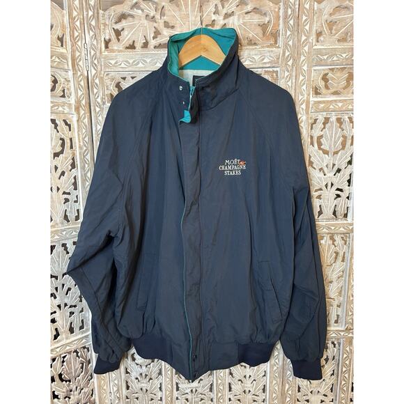 Vintage Blue & Teal Moet Champagne Stakes Nylon Jacket Auburn Sportswear USA XL - Picture 1 of 8